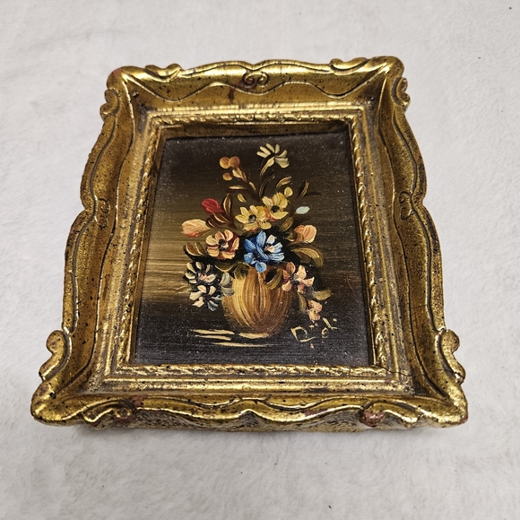 Vtg Italian Still Life Painting Vase Flowers Boutique Ornate Embossed Frame DOL? - Picture 5 of 8